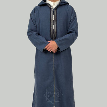 Luxury Sapphire Blue Hooded Moroccan Thobe