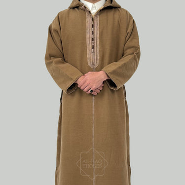 Luxury Caramel Brown Hooded Moroccan Thobe