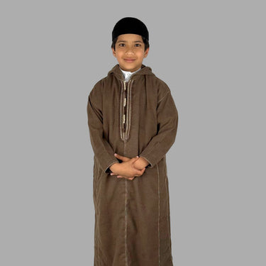 Qahwa Brown Boys Premium Hooded Thobe Traditional Moroccan Clothing