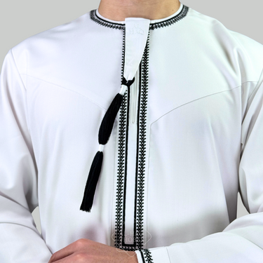 Luxury White & Black Omani Thobe