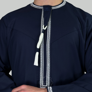 Luxury Navy & White Omani Thobe