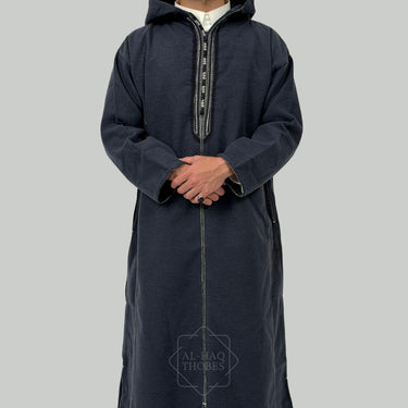 Luxury Pacific Navy Hooded Moroccan Thobe