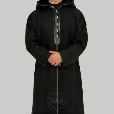 Luxury Coal Black Hooded Moroccan Thobe