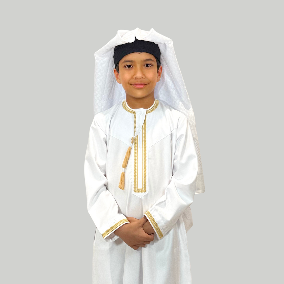White Gold Embroidered Omani Thobe Boy's Thobes Thobe For