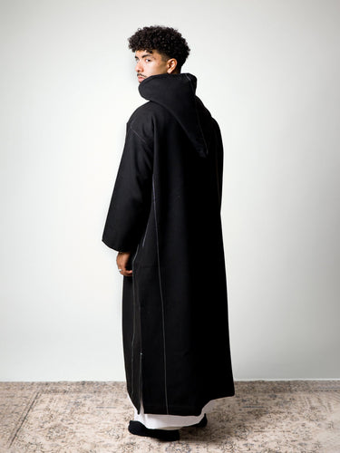 Luxury Coal Black hooded Moroccan djellaba – view 3