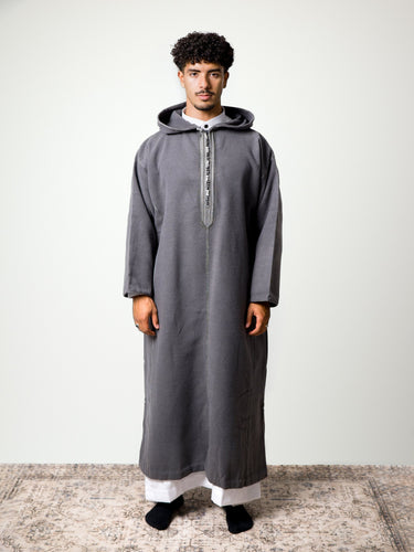 Luxury Dark Grey hooded Moroccan djellaba – view 1
