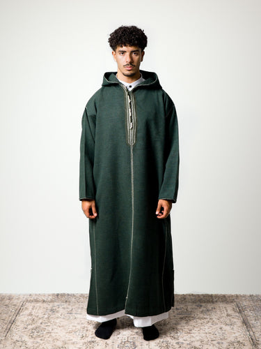 Luxury Forest Green hooded Moroccan djellaba – view 2