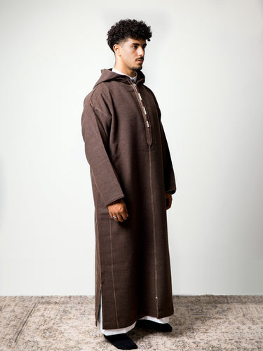 Siroua Mocha Brown hooded Moroccan djellaba – view 1