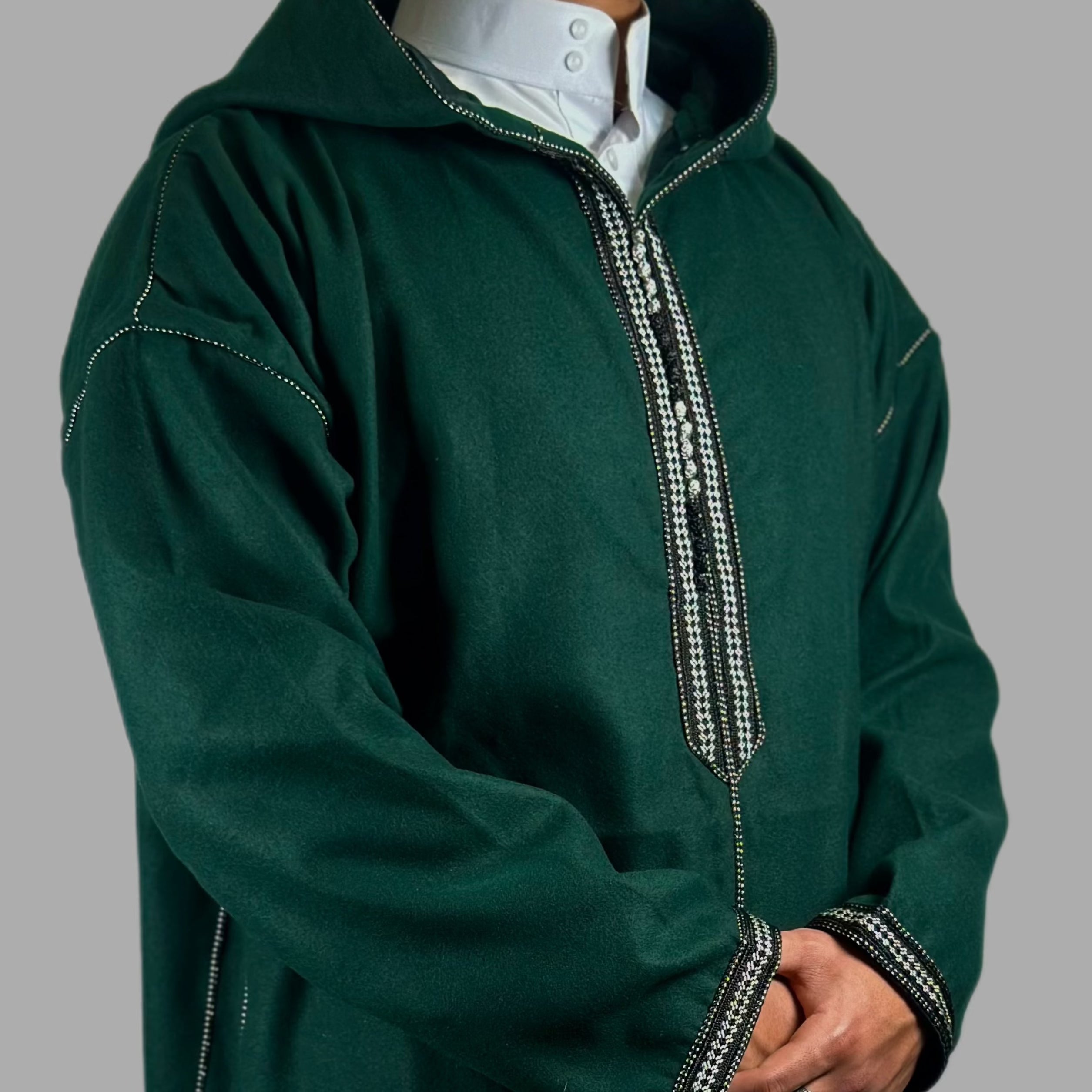 Luxury Forest Green Hooded Moroccan Thobe