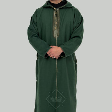 Luxury Pine Green Hooded Moroccan Thobe