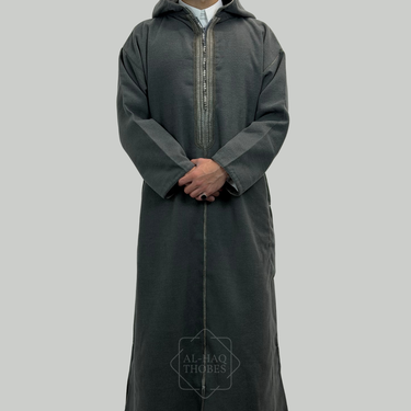 Luxury Shadow Grey Hooded Moroccan Thobe