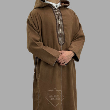 Premium Camel Brown Hooded Moroccan Thobe