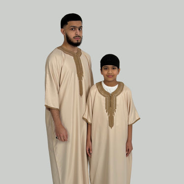 Boy's Luxury Beige & Brown Zipped Moroccan Gandoura