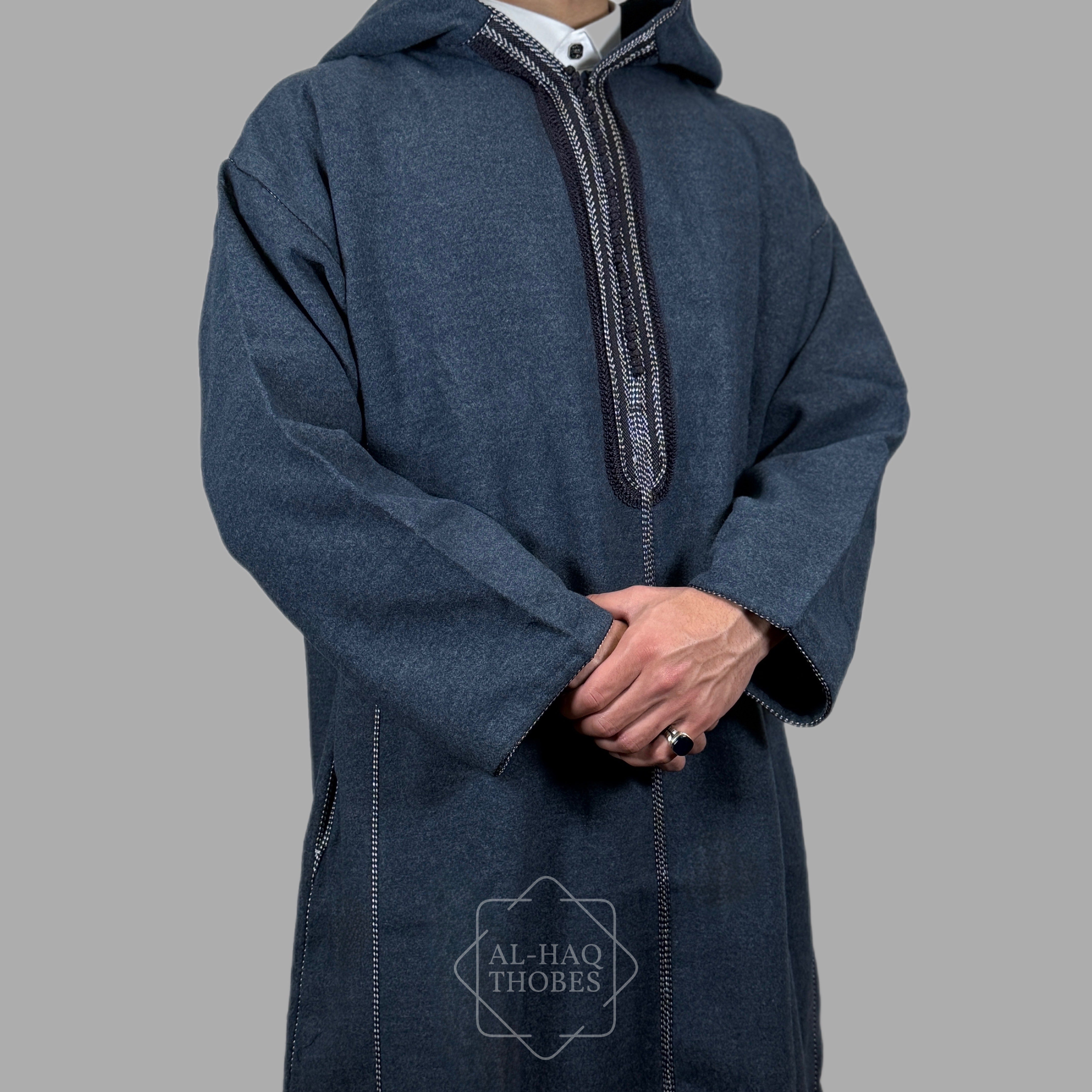 Thobe Identifications Luxury Sapphire Blue Hooded Moroccan Thobe - Shop Now – Al-Haq Thobes