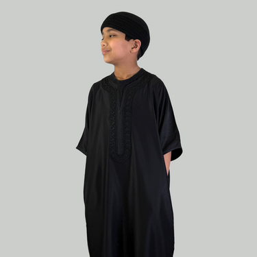 Boy's Luxury Obsidian Black Moroccan Gandoura