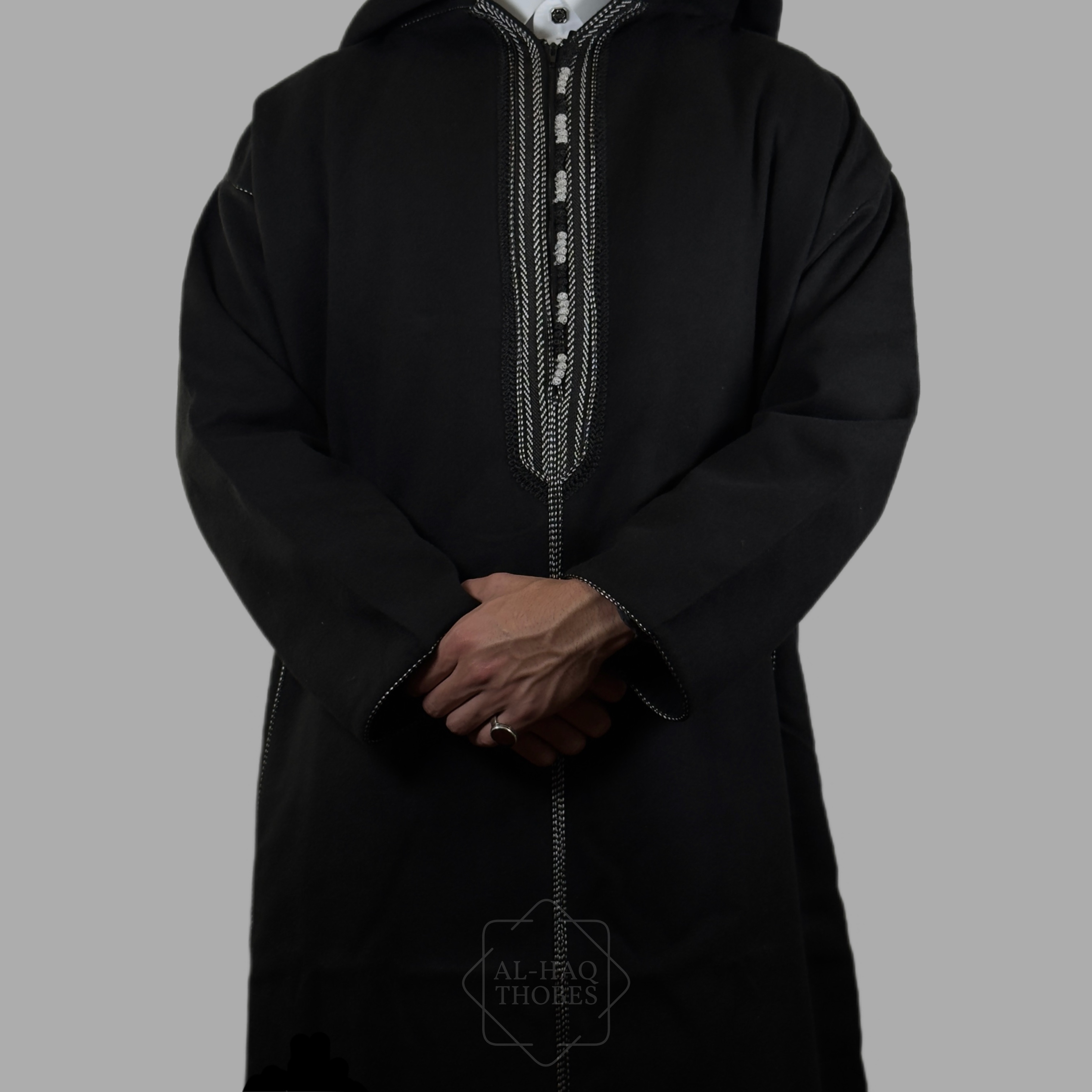 Thobe Rafah Black Hooded Moroccan Thobe | Black Hooded Thobe – Al-Haq Thobes