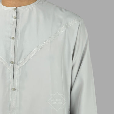 Luxury Pearl Grey Lightweight Zibda Emirati Thobe (Buttons)
