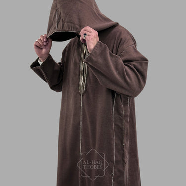 Premium Chocolate Brown Hooded Moroccan Thobe