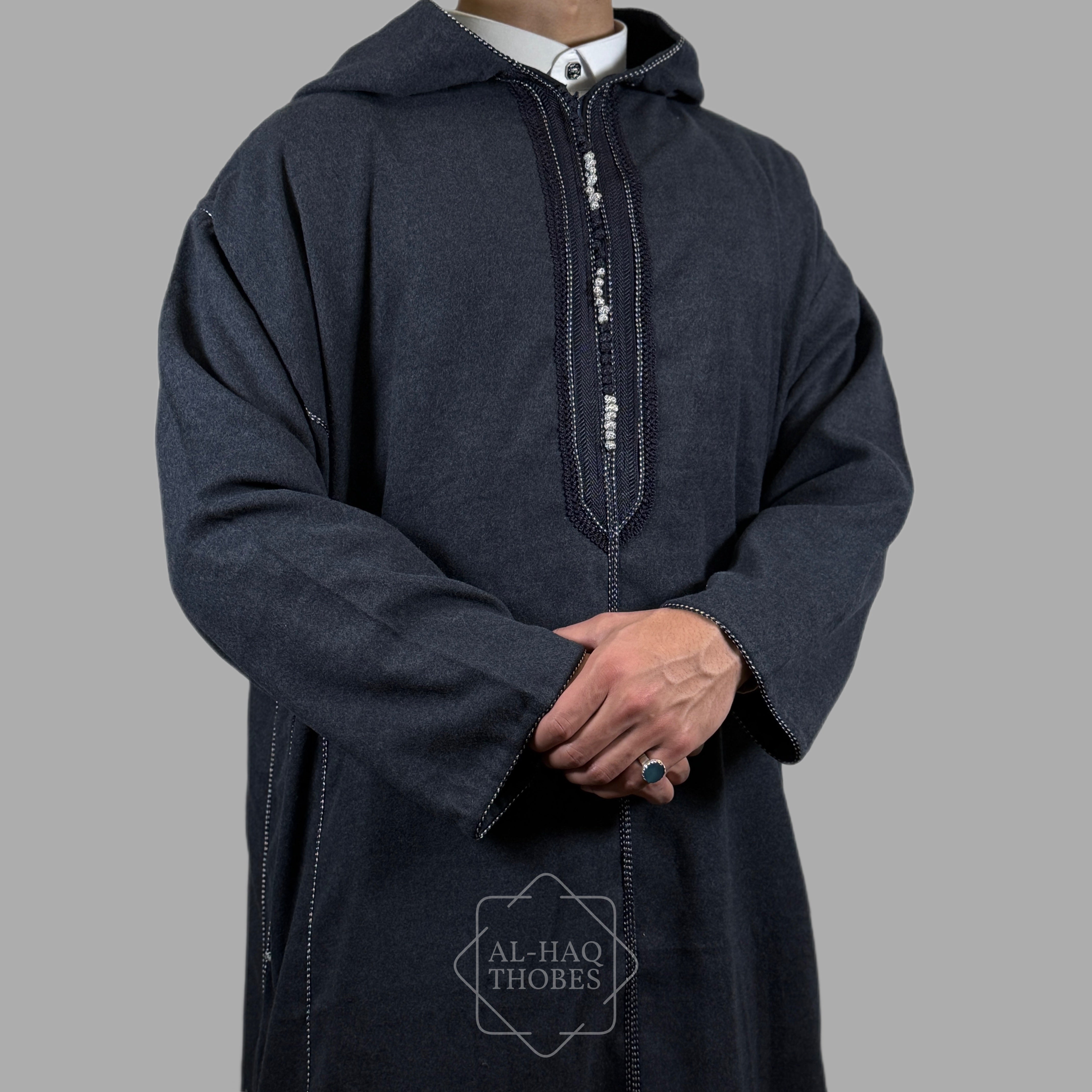 Thobe Rack Blue Hooded Moroccan Thobe | Navy Blue Hooded Djellaba – Al-Haq Thobes
