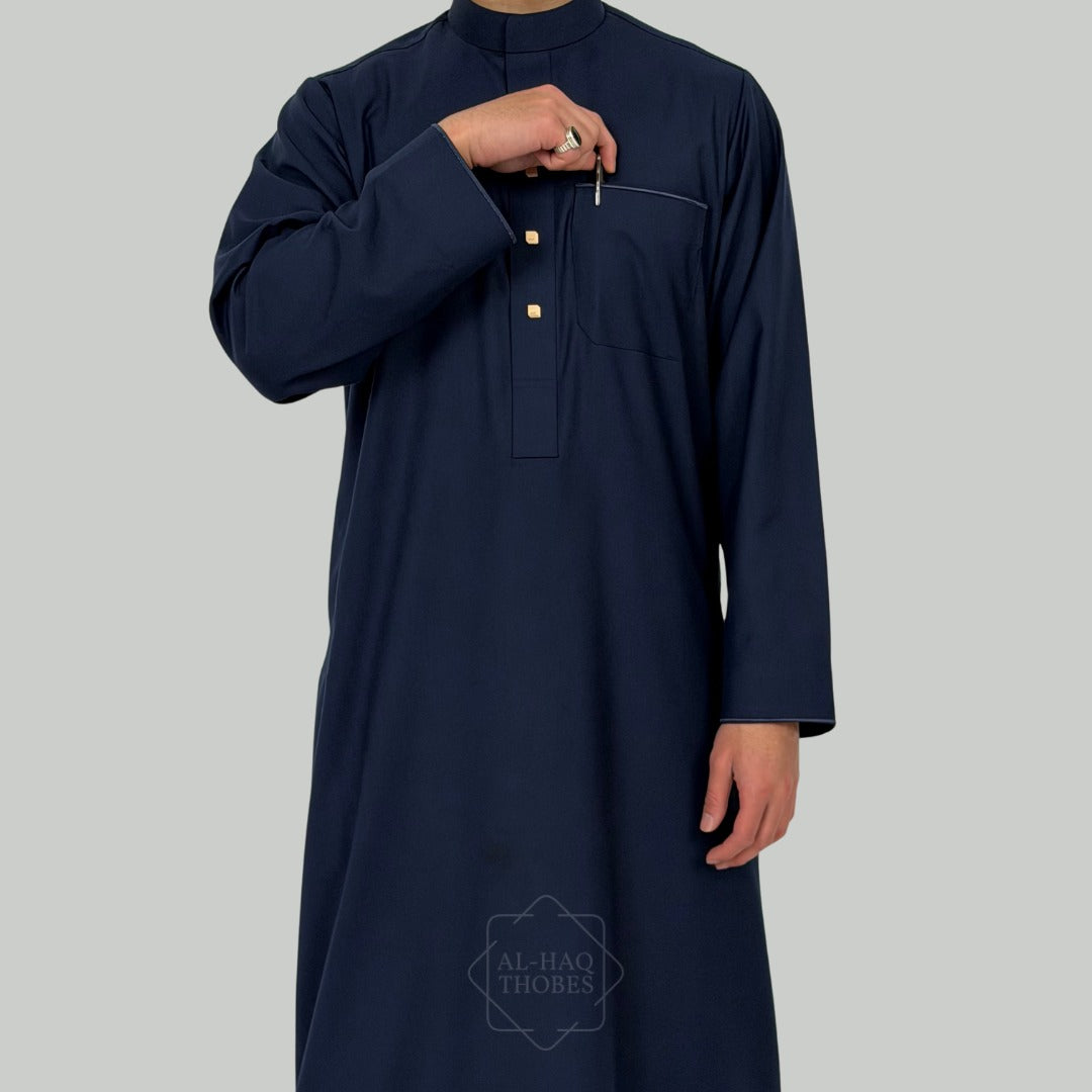 Collared Thobe Deep Blue Signature Collared Thobe For Men – Al-Haq Thobes