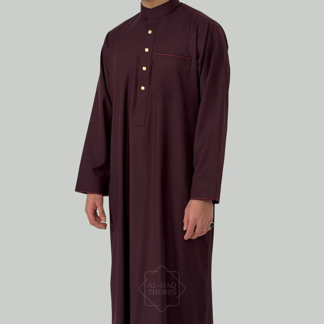 Collared Thobe Burgundy Signature Collared Thobe For Men – Al-Haq Thobes