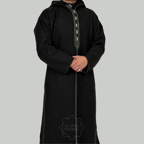 Black Hooded Moroccan Thobe | Black Hooded Thobe – Al-Haq Thobes