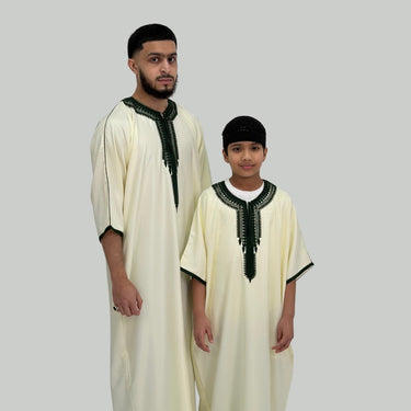 Boy's Luxury Cream & Green Zipped Moroccan Gandoura