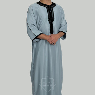 Luxury Glacier & Black Zipped Moroccan Gandoura