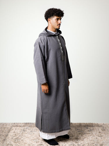 Luxury Dark Grey hooded Moroccan djellaba – view 2