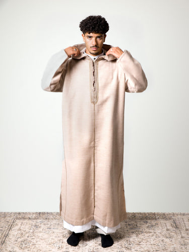 Luxury Oat Beige hooded Moroccan djellaba – view 2
