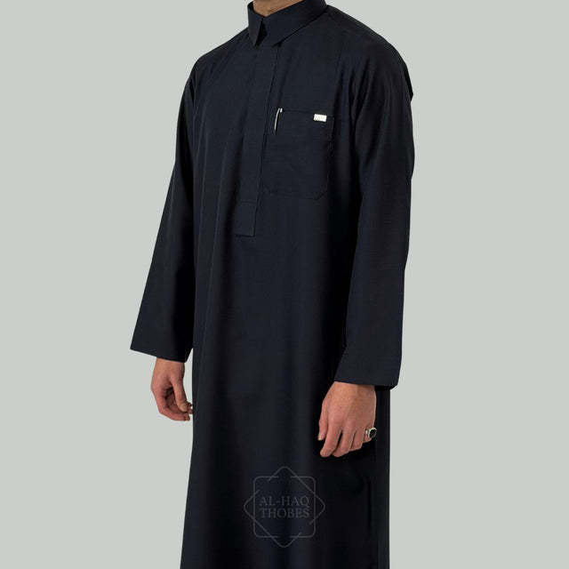 Blue Azraq Signature Collared Thobe For Men – Al-Haq Thobes