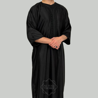 Luxury Obsidian Black Moroccan Gandoura Thobe