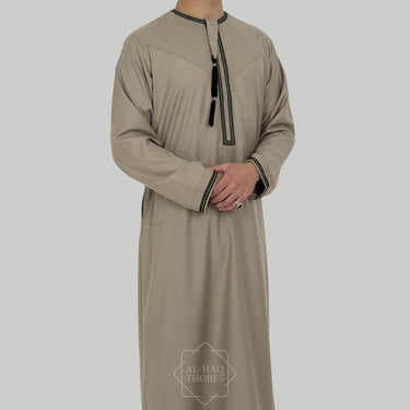 Luxury Stone Beige & Black Omani Thobe