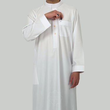 Polar White Signature Collared Thobe For Men | Signature Elite